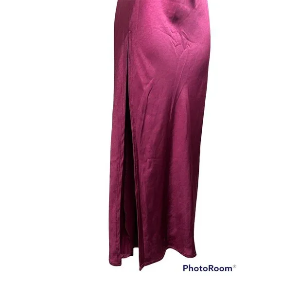 Bridesmaid Lioness Slip Dress 10 XL Magenta Cowl Neck Long Front Slit Sexy Maxi - Picture 6 of 11